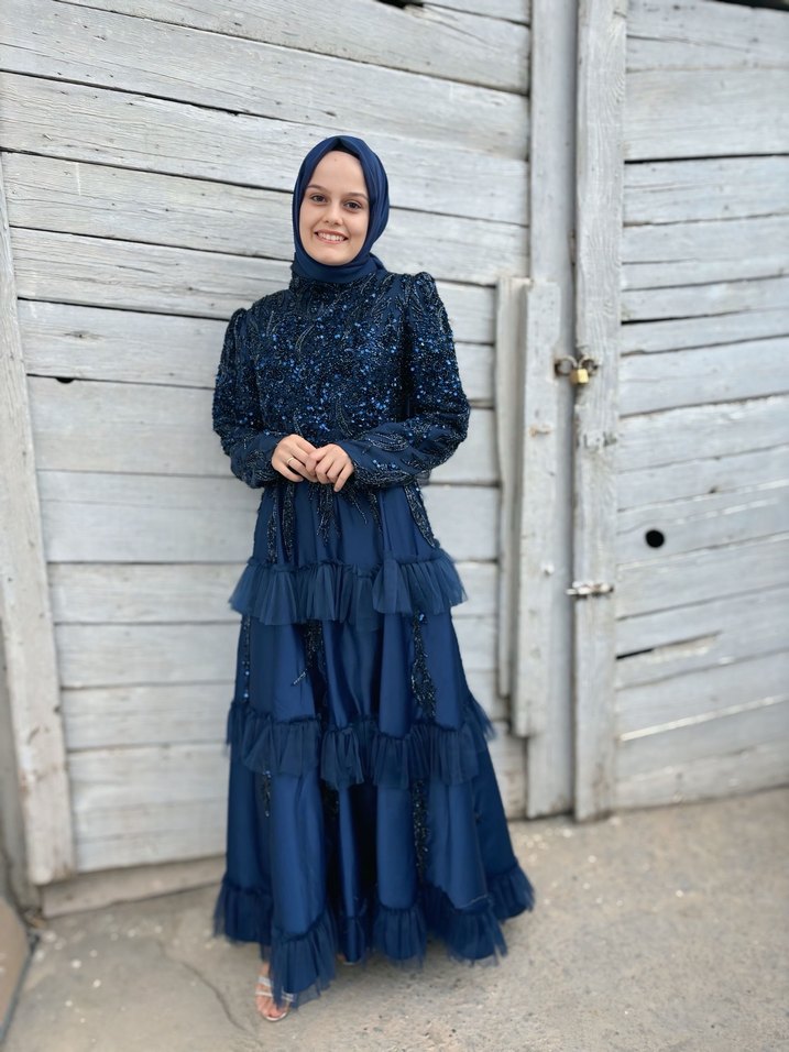 Lacivert Renkli Uzun Kadın Abiye Elbise - Görsel 3