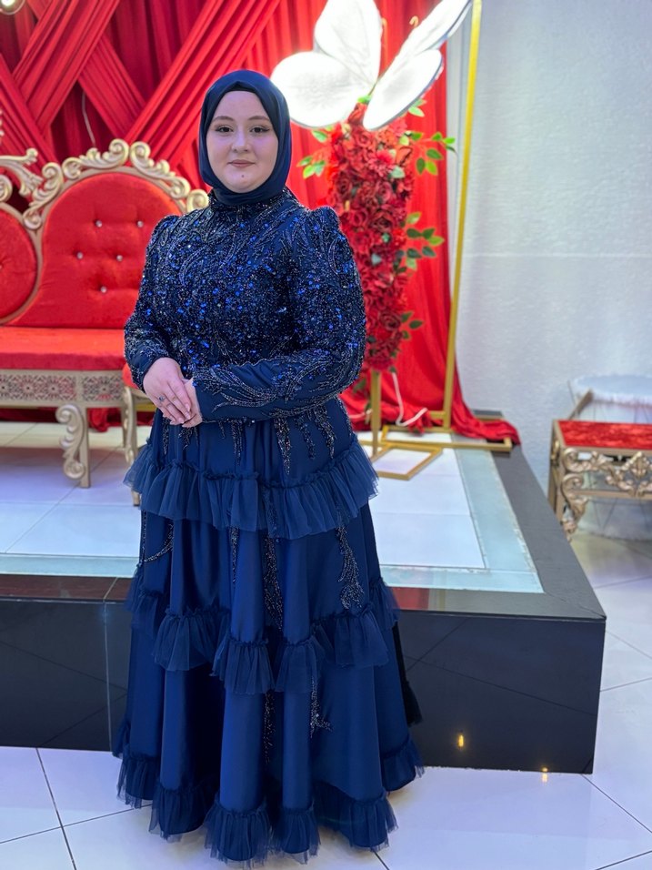 Lacivert Renkli Uzun Kadın Abiye Elbise - Görsel 2