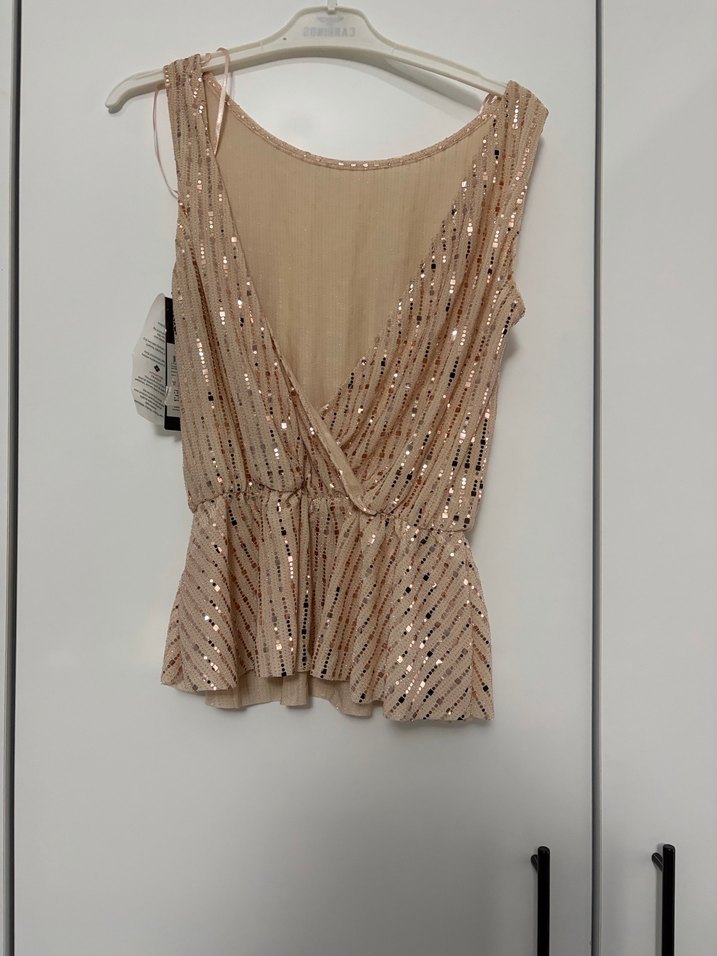 Bej pembe Mini İşlemeli Payetli Abiye bluz - Görsel 2