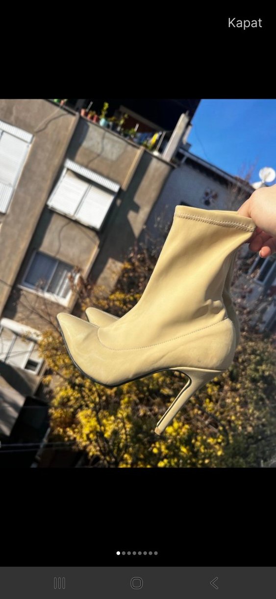 Bej İnce Topuklu Streç Kadın Bot - Görsel 2