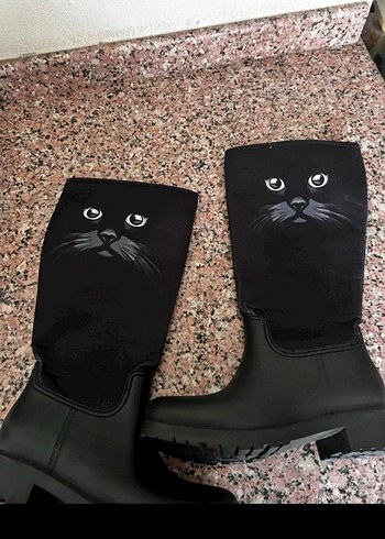 Siyah Dizüstü Kürklü Topuklu Kadın Çizme - Görsel 7