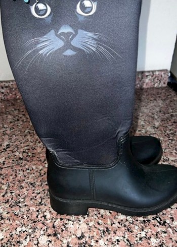 Siyah Dizüstü Kürklü Topuklu Kadın Çizme - Görsel 3