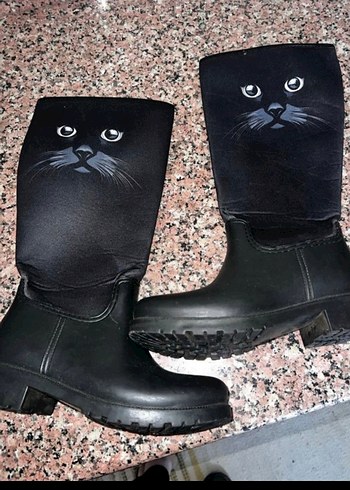 Siyah Dizüstü Kürklü Topuklu Kadın Çizme - Görsel 8