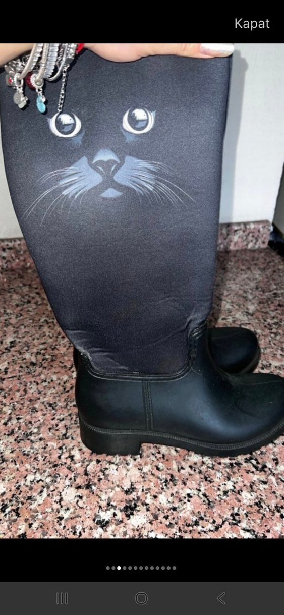 Siyah Dizüstü Kürklü Topuklu Kadın Çizme - Görsel 3