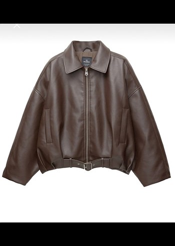 Pull and Bear Bej Deri Biker Ceket, Fermuarlı, Normal Boy