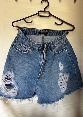 Diğer Kemer Tokalı Kadın Koyu Mavi Mini Denim Şort