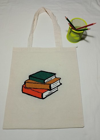 Beyaz Pamuk Kitap Çantası - Görsel 4