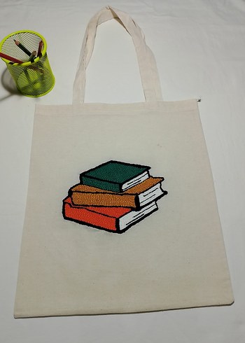 Beyaz Pamuk Kitap Çantası - Görsel 5