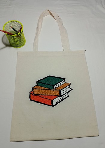 Beyaz Pamuk Kitap Çantası - Görsel 6