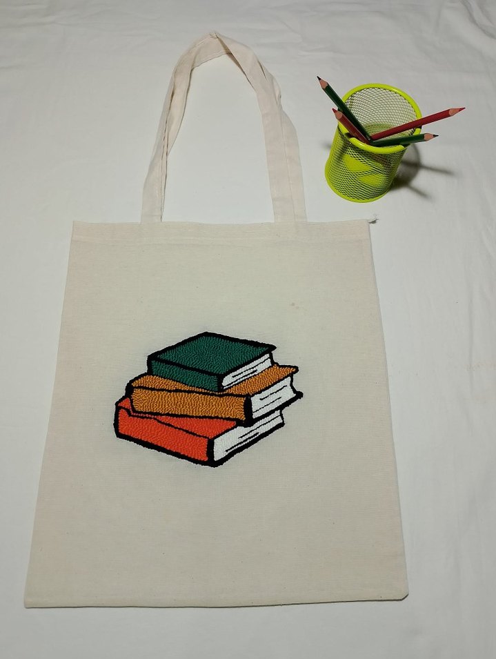 Beyaz Pamuk Kitap Çantası - Görsel 4