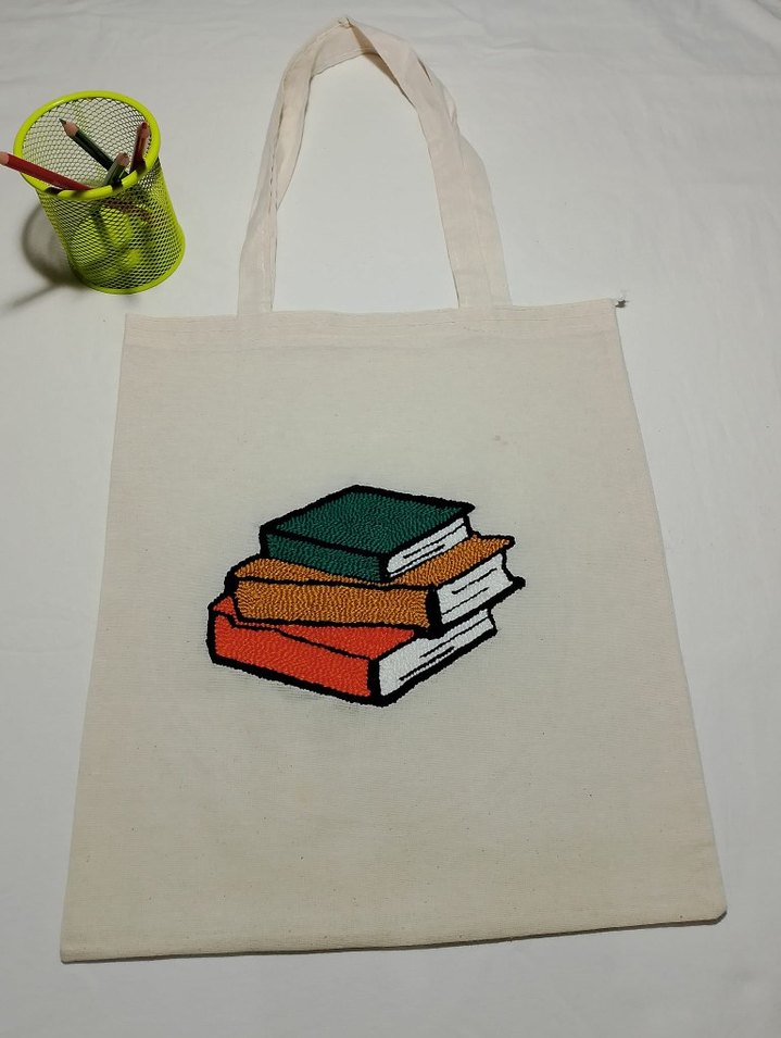 Beyaz Pamuk Kitap Çantası - Görsel 5