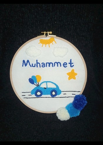 İsme Özel Nakışlı Mavi Çocuk Süsleme - Görsel 3
