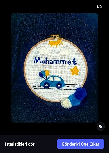 İsme Özel Nakışlı Mavi Çocuk Süsleme - Görsel 5