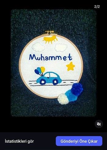 İsme Özel Nakışlı Mavi Çocuk Süsleme - Görsel 4