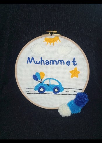 İsme Özel Nakışlı Mavi Çocuk Süsleme - Görsel 2