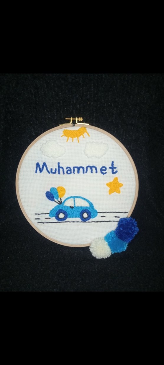 İsme Özel Nakışlı Mavi Çocuk Süsleme - Görsel 3