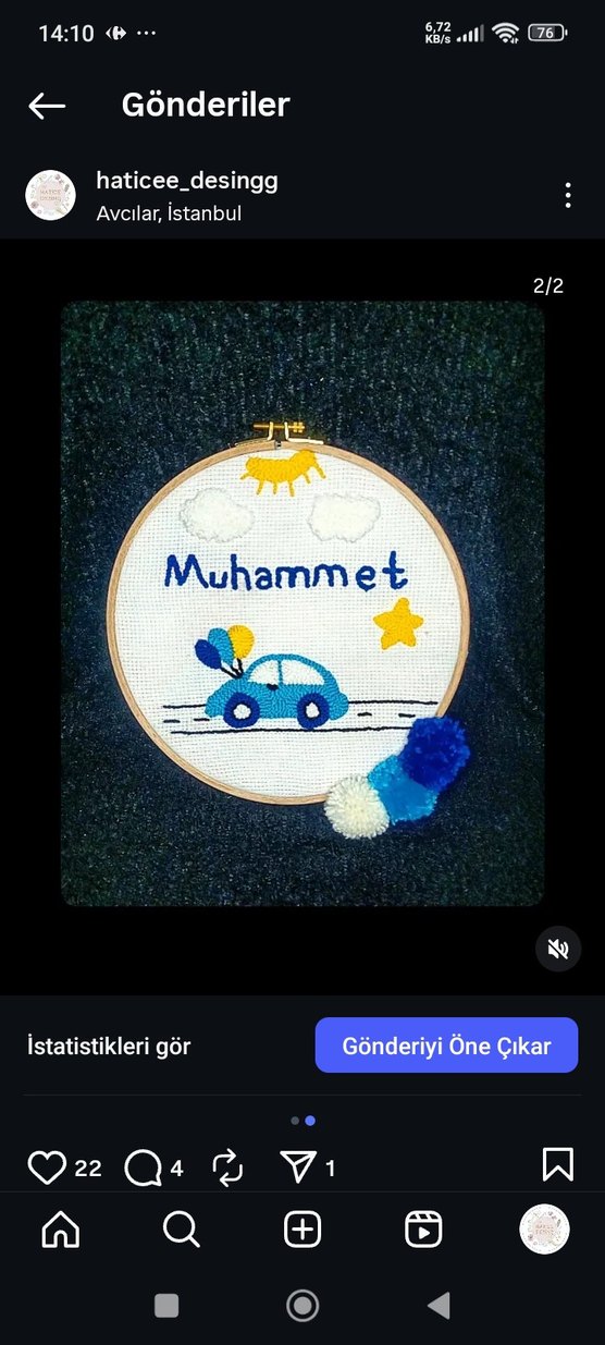 İsme Özel Nakışlı Mavi Çocuk Süsleme - Görsel 4