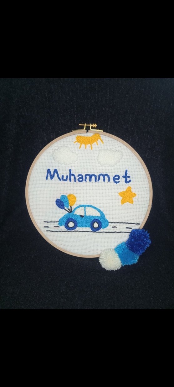 İsme Özel Nakışlı Mavi Çocuk Süsleme - Görsel 2