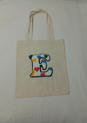 Nakışlı E harfi Kadın bez Çanta - Görsel 6