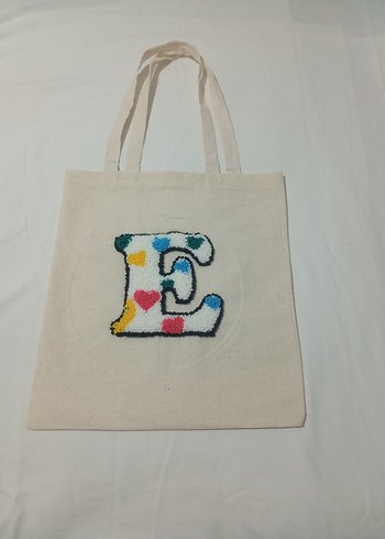 Nakışlı E harfi Kadın bez Çanta - Görsel 3