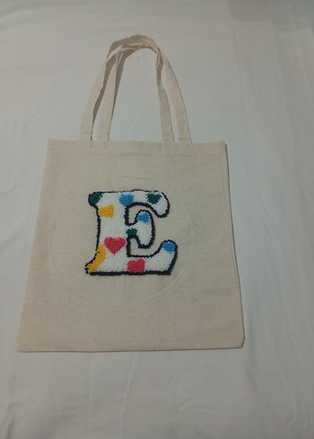 Nakışlı E harfi Kadın bez Çanta - Görsel 2