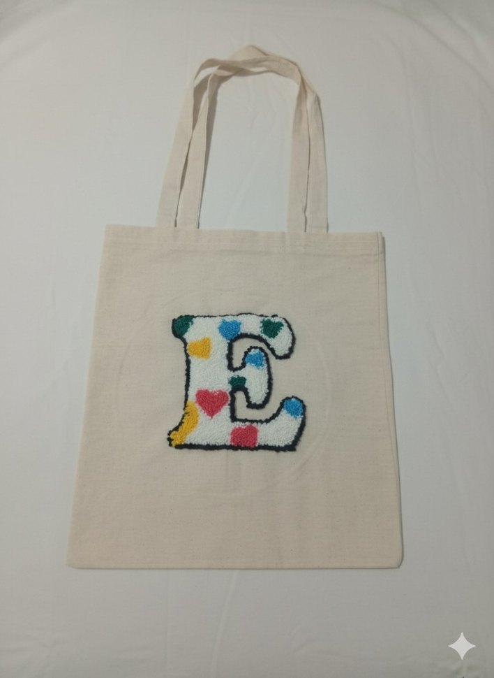 Nakışlı E harfi Kadın bez Çanta - Görsel 4