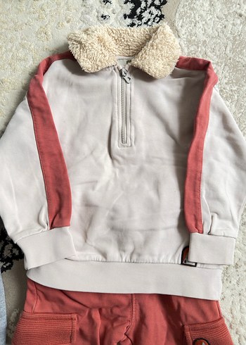 Kapüşonlu ve Kürklü Gri Bebek Takımı ve sweat - Görsel 4