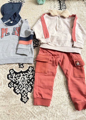 Kapüşonlu ve Kürklü Gri Bebek Takımı ve sweat - Görsel 5