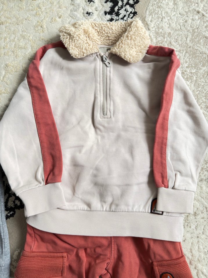 Kapüşonlu ve Kürklü Gri Bebek Takımı ve sweat - Görsel 4