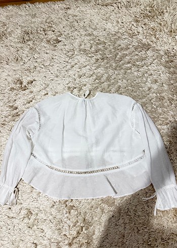 Bohem Beyaz Keten Fırfırlı Bluz - Görsel 2