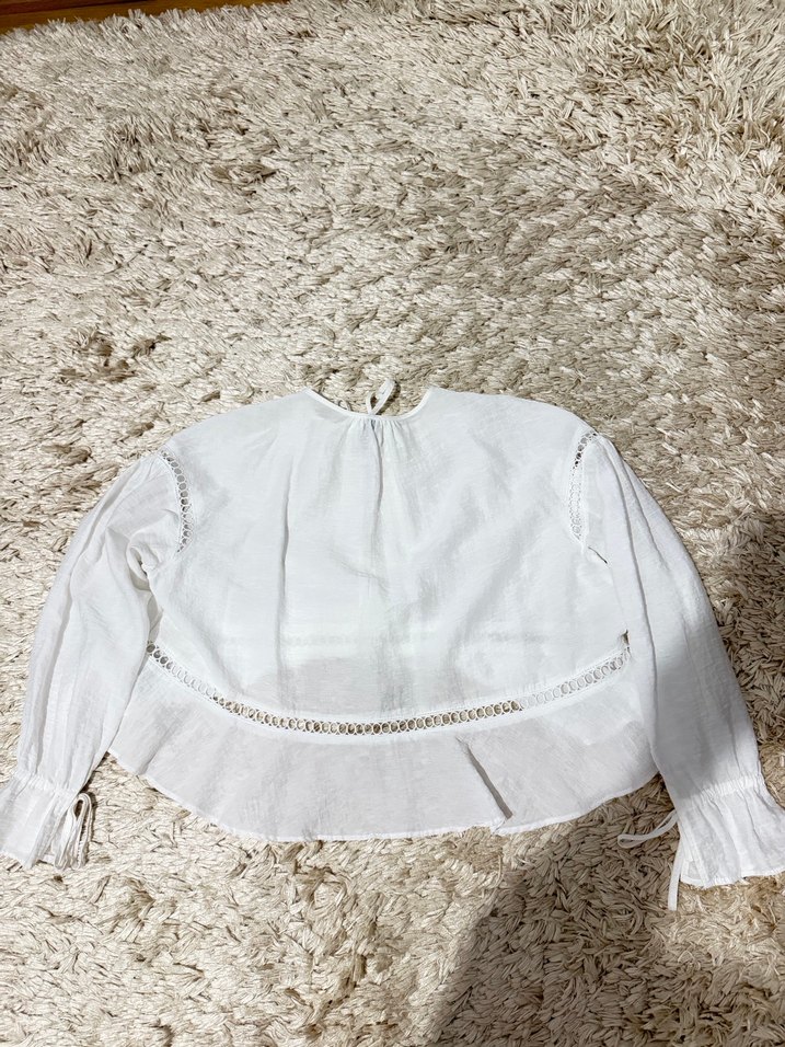 Bohem Beyaz Keten Fırfırlı Bluz - Görsel 2