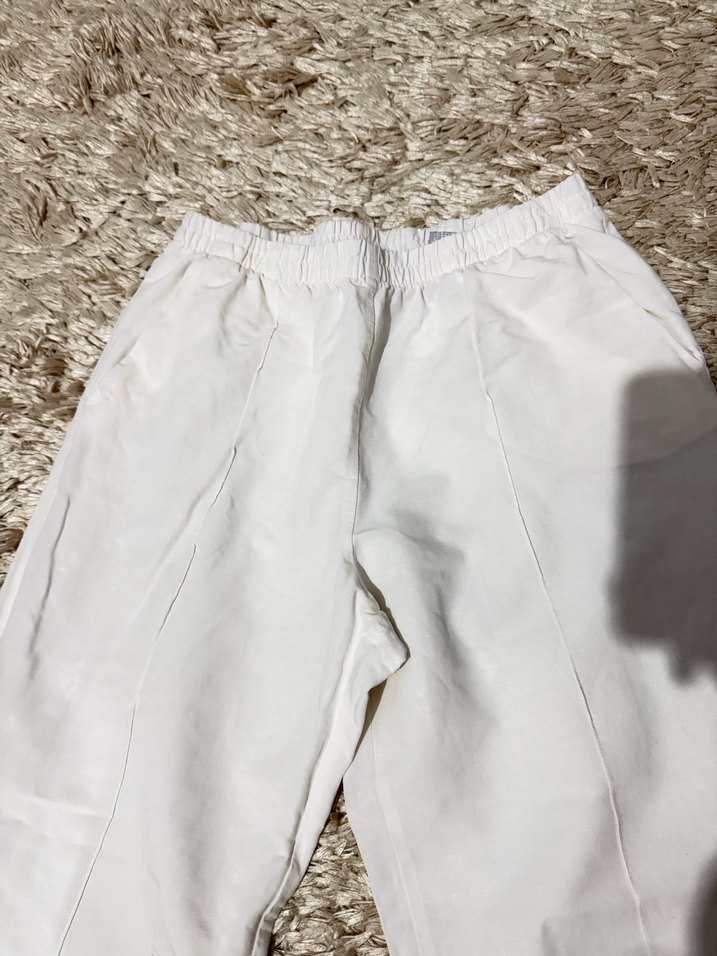 Beyaz Rahat Kesim Keten Kadın Pantolon - Görsel 2