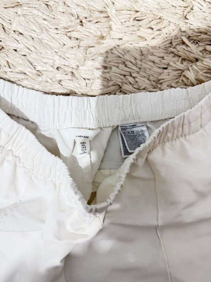 Beyaz Rahat Kesim Keten Kadın Pantolon - Görsel 3