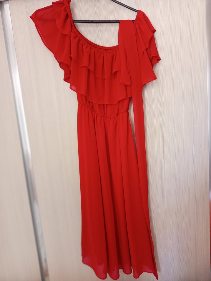 Kırmızı Volanlı Uzun Bohem Elbise - Görsel 4