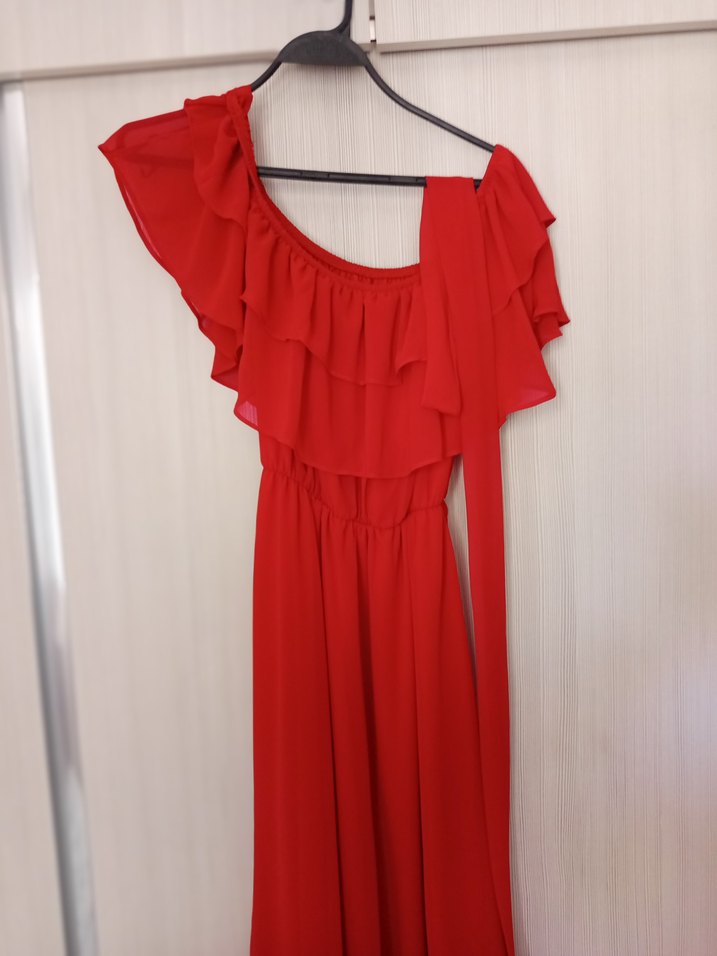 Kırmızı Volanlı Uzun Bohem Elbise - Görsel 3