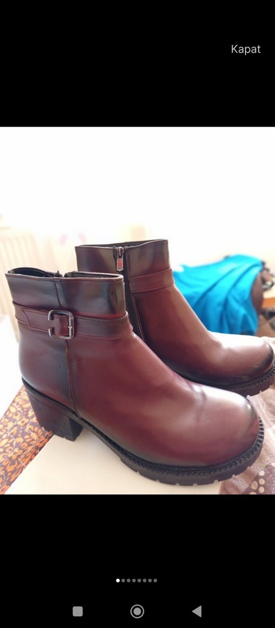 bordo Parlak Tokalı Kadın Bot - Görsel 5