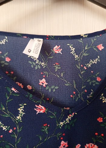 Çiçek Desenli Mavi Bohem Uzun Kollu Bluz - Görsel 5