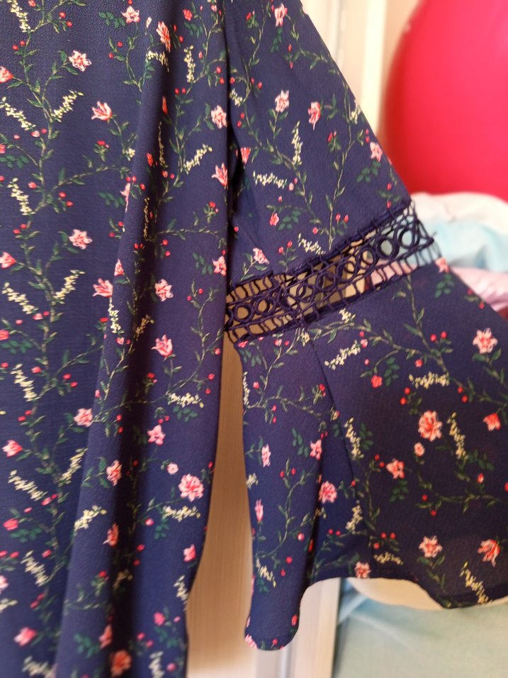 Çiçek Desenli Mavi Bohem Uzun Kollu Bluz - Görsel 4