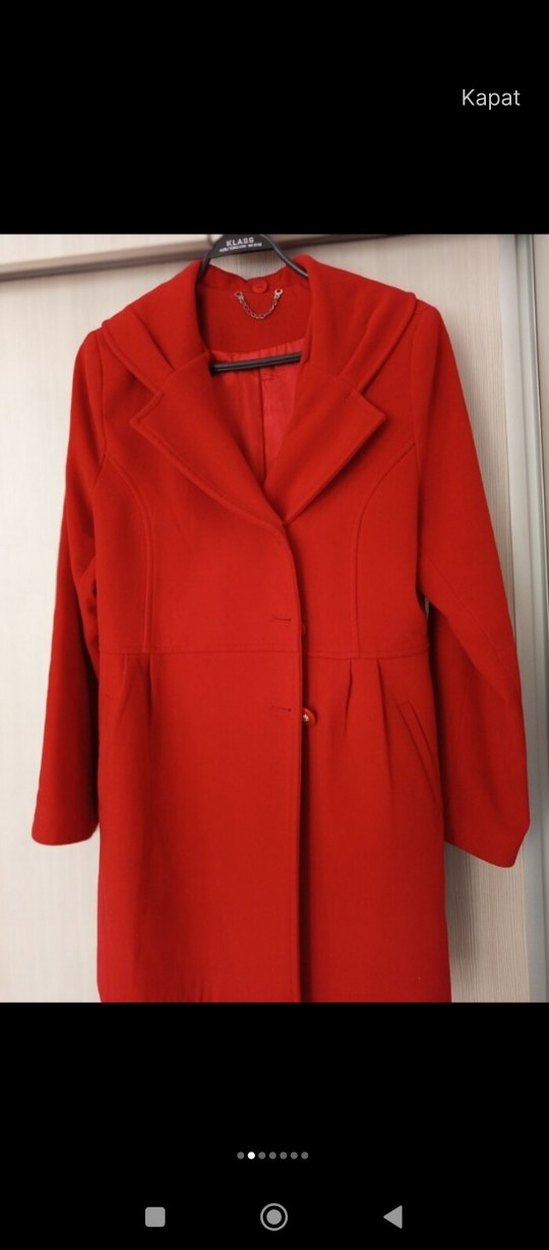 Kırmızı Kadın Kaban Fiyonk Detaylı - Görsel 4