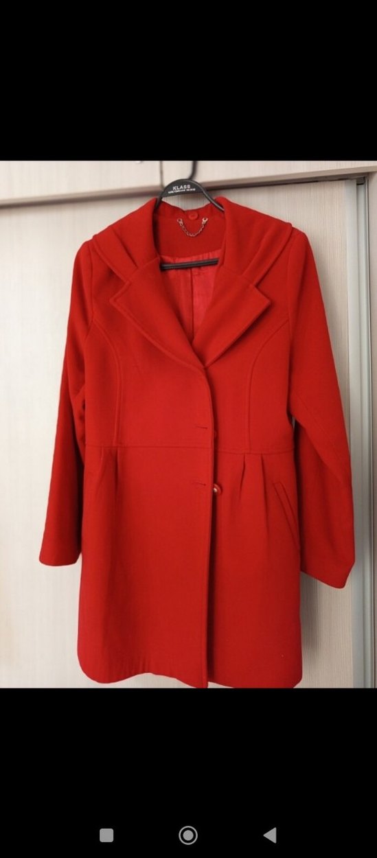 Kırmızı Kadın Kaban Fiyonk Detaylı - Görsel 2