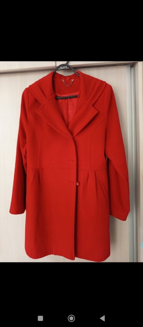 Kırmızı Kadın Kaban Fiyonk Detaylı - Görsel 3