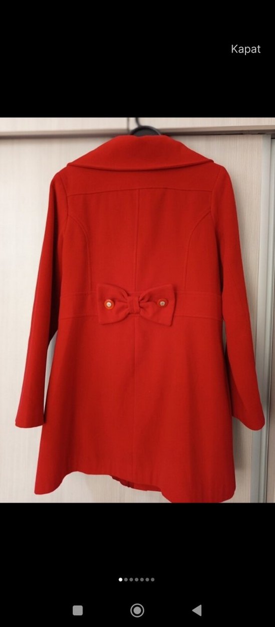Kırmızı Kadın Kaban Fiyonk Detaylı - Görsel 5