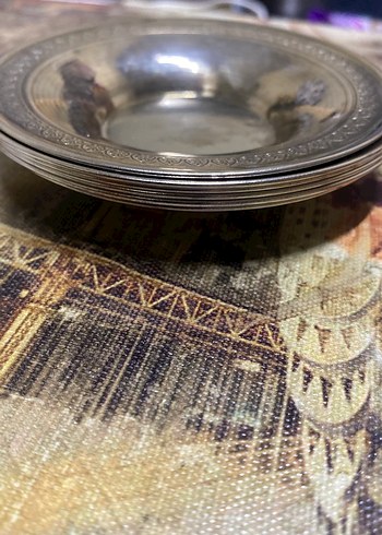 6li 2 adet gümüş kaplama çay tabagi  - Görsel 6