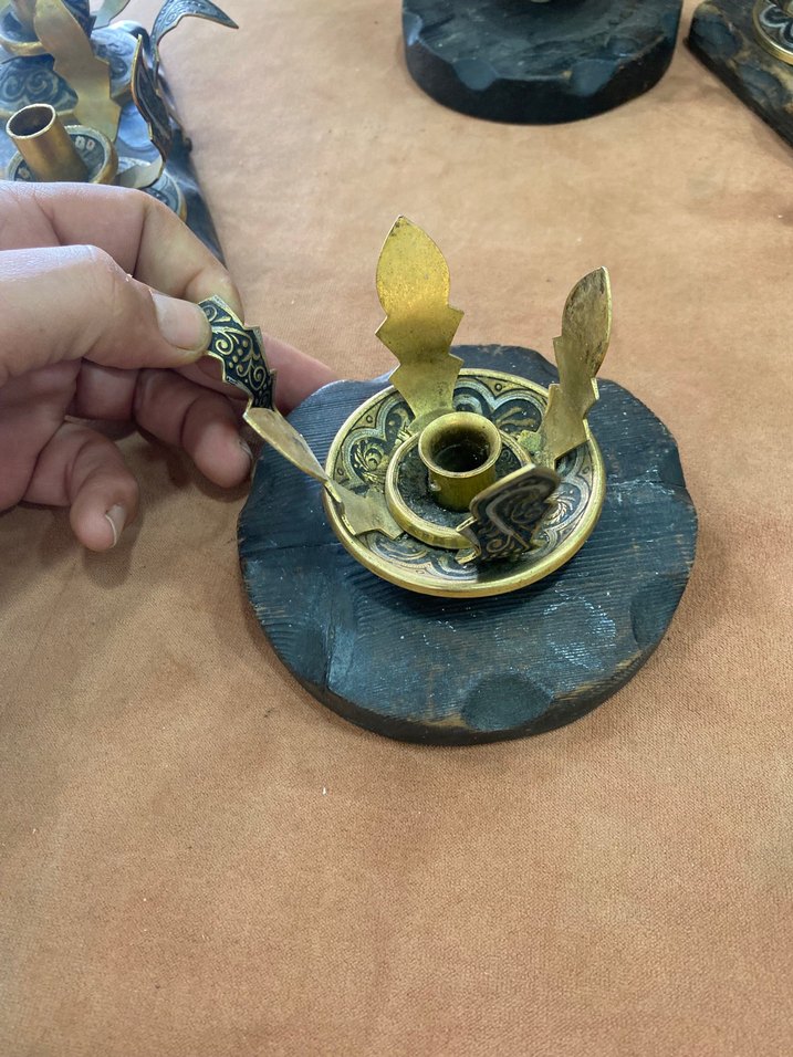 El Yapımı Antika Pirinç Ahşap Obje Seti — görsel 7/14
