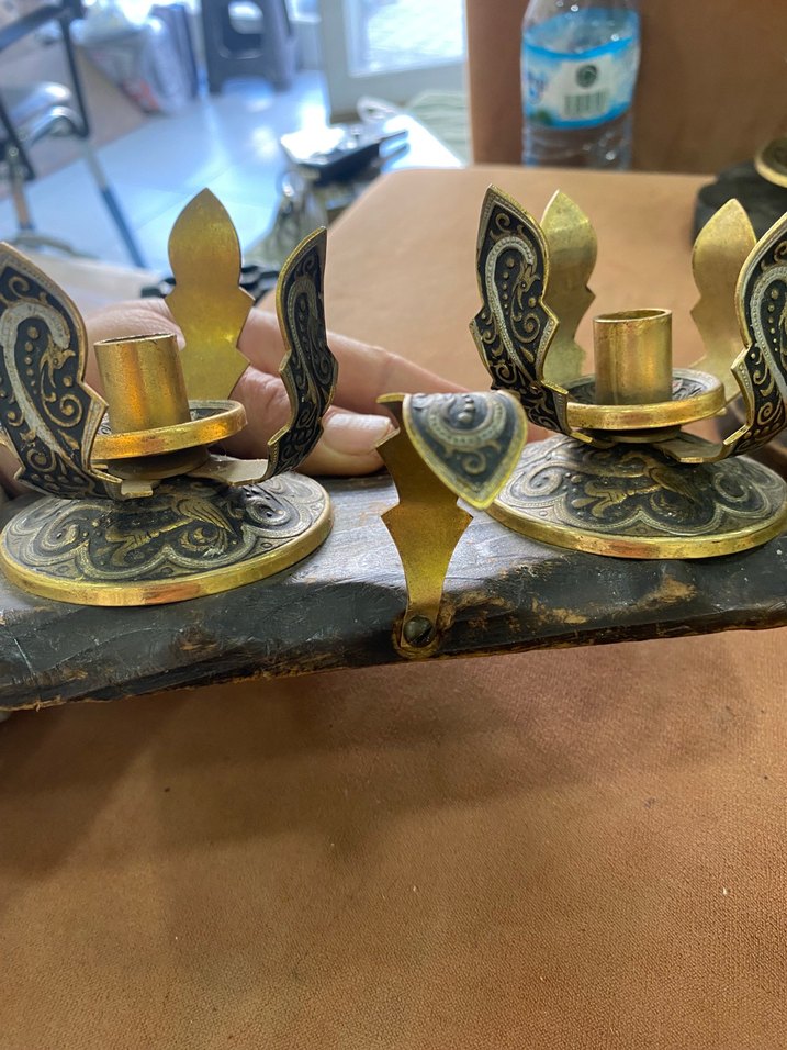 El Yapımı Antika Pirinç Ahşap Obje Seti — görsel 6/14