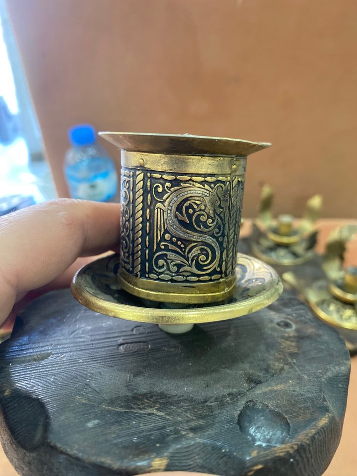 El Yapımı Antika Pirinç Ahşap Obje Seti — görsel 9/14