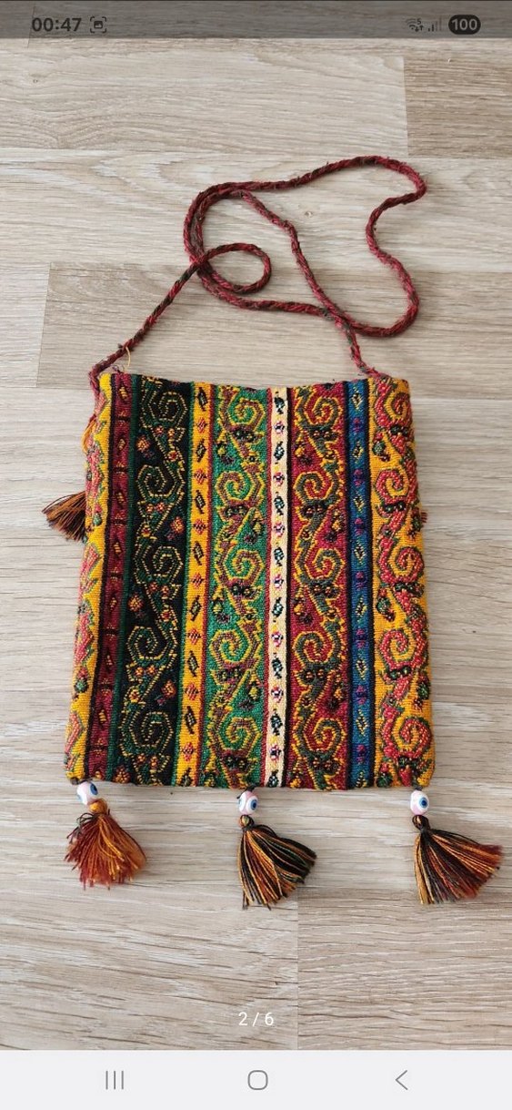 Renkli Nakışlı Püsküllü Bohem Kadın Çanta - Görsel 2