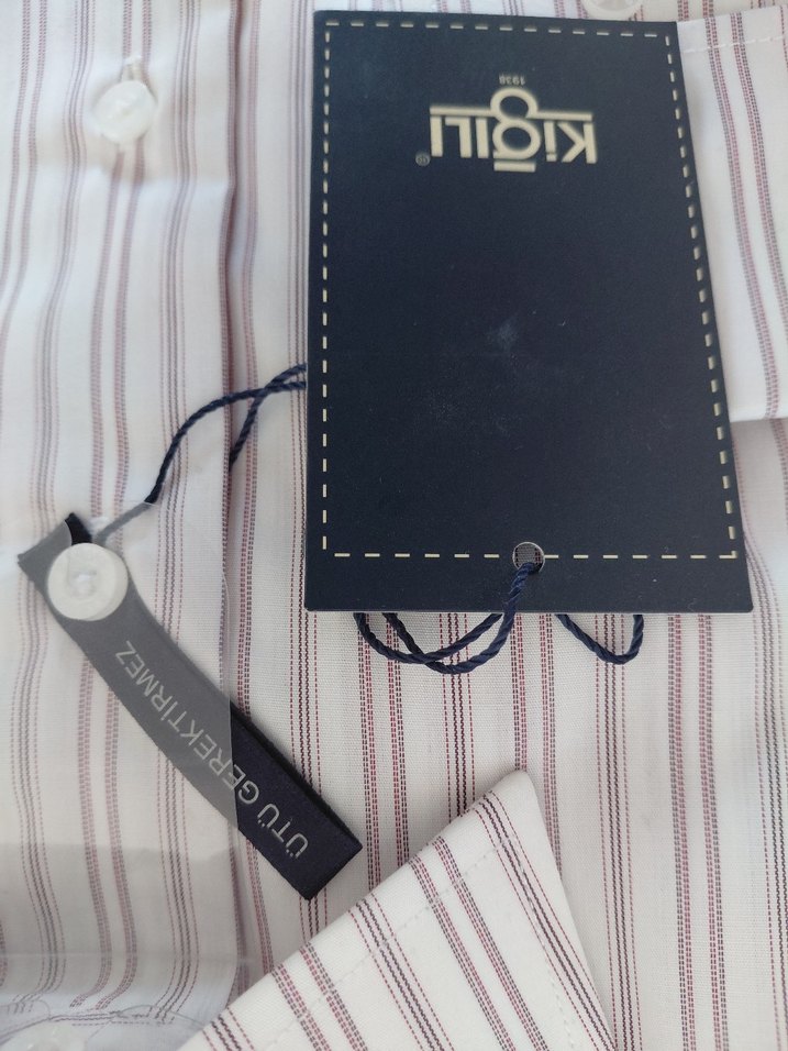 Düğmeli Gri Çizgili Erkek Gömlek - Görsel 3