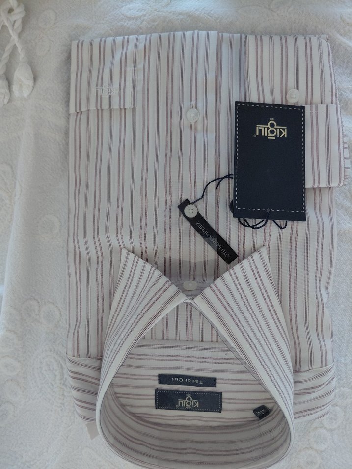 Düğmeli Gri Çizgili Erkek Gömlek - Görsel 2