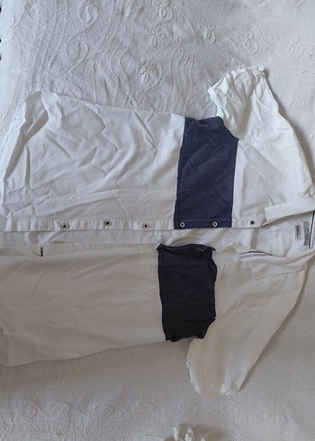 Düğmeli Beyaz Keten Hamile Gömleği - Görsel 4